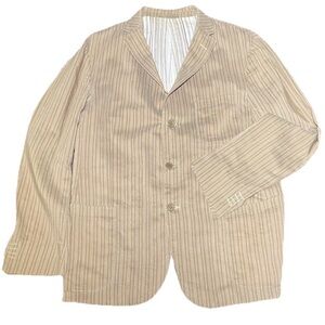 Lux Italian Zegna Lightweight Blazer “Giacca Pittore” Beige White Striped Size L